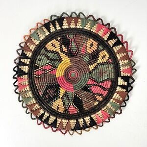 Hand Woven Gombe Basket Plate Mat Colorful African Coiled Raffia